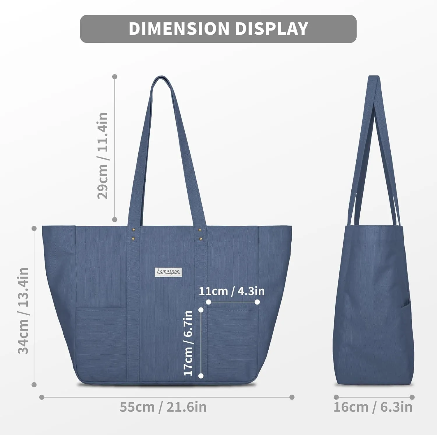 HOMESPON Large Canvas Tote Bag for Women Everything Bag with Pockets and Laptop Sleeve