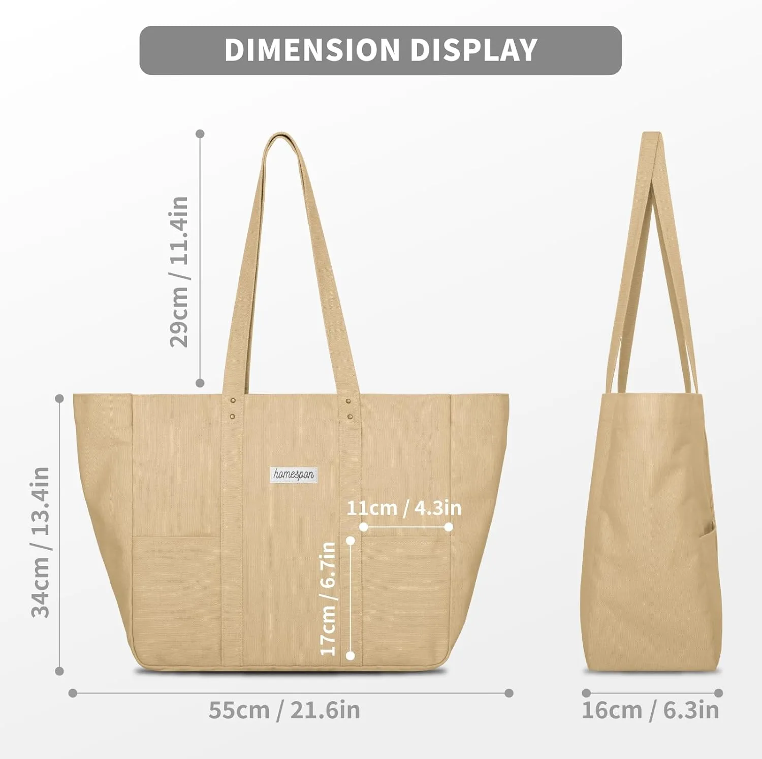 HOMESPON Large Canvas Tote Bag for Women Everything Bag with Pockets and Laptop Sleeve