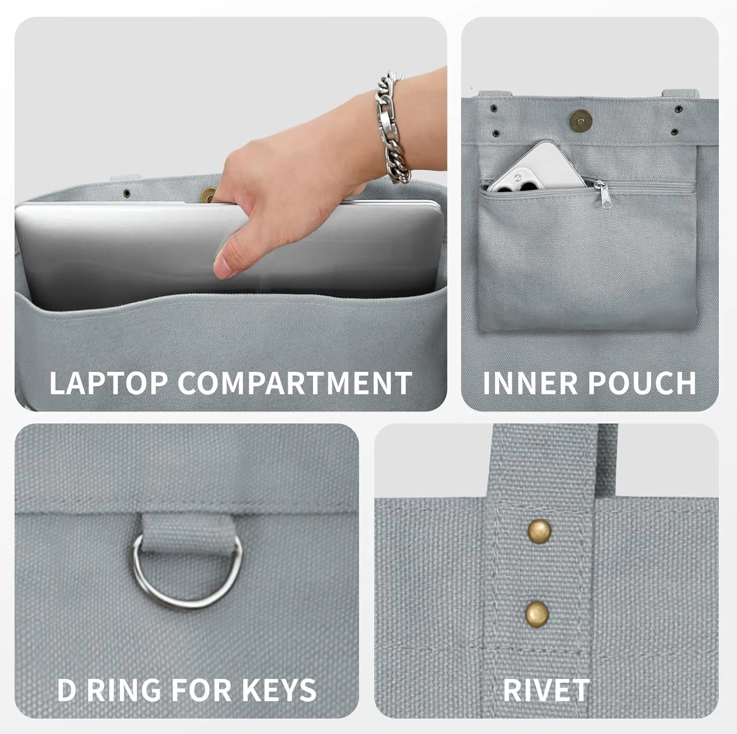 HOMESPON Large Canvas Tote Bag for Women Everything Bag with Pockets and Laptop Sleeve