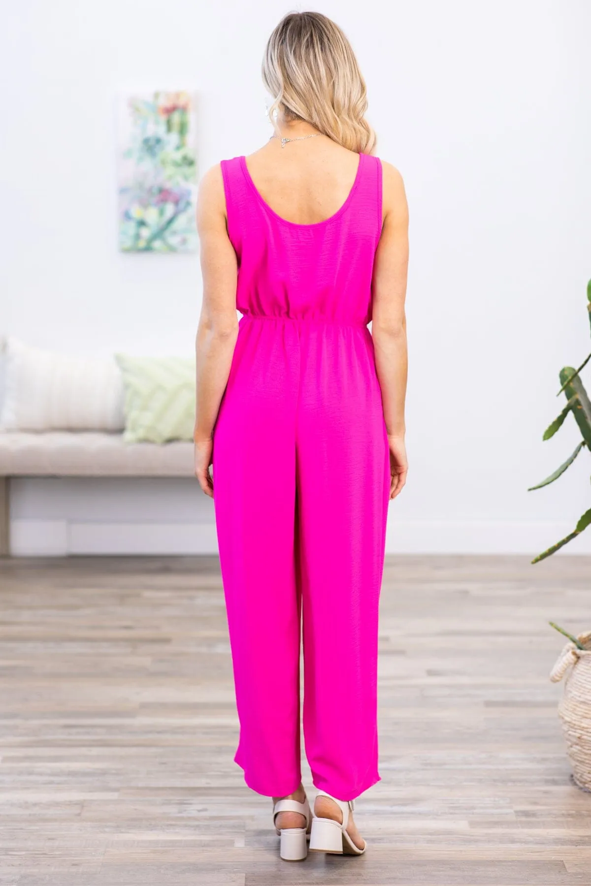 Hot Pink Sleeveless Jumpsuit With Pockets