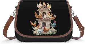House On Chicken Crossbody Bags PU Leather Purses Shoulder Handbag with Adjustable Shoulder Strap