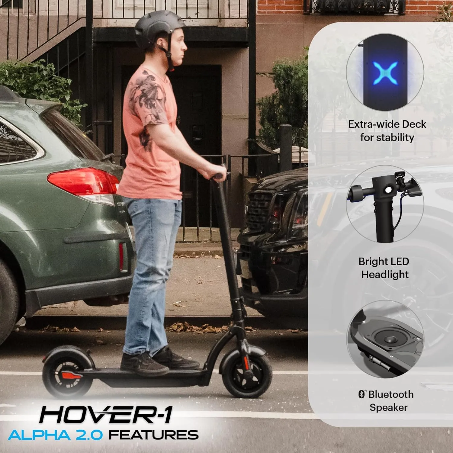 Hover-1 Alpha 2.0 Foldable Electric Scooter with 450W Brushless Motor, 18 mph Max Speed, 10” Air-Filled Tires and 12 Mile Range