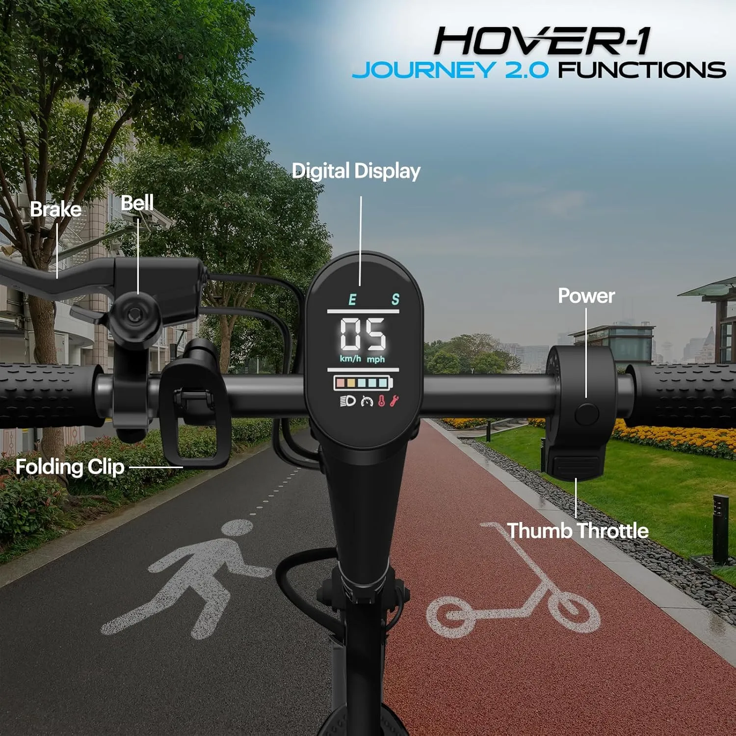 Hover-1 Journey 2.0 Foldable Electric Scooter for Adults with 300W Brushless Motor, 16 mph Max Speed, 8.5” Air-Filled Tires and 16 Mile Range Commuter Scooter for Adults and Teens