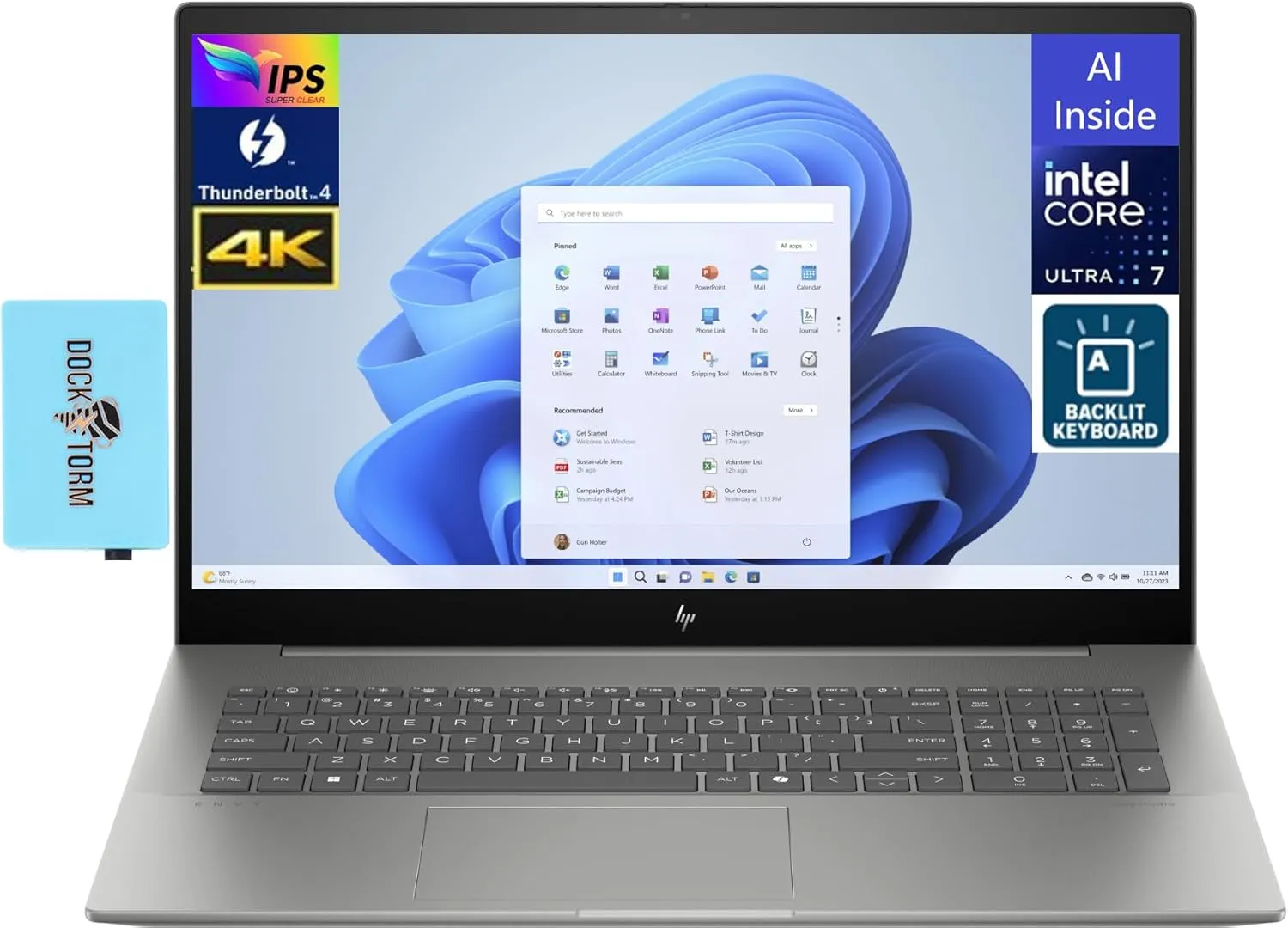HP Envy 17t AI PC 17.3" IPS 4K UHD Display (16-Core Intel Ultra 7-155H (Beats i7-13700H), 64GB DDR5, 2TB PCIe SSD, Backlit KYB, 2 Thunderbolt 4, WiFi 6E, Win 11 Home) w/DKZ USB Port Expander