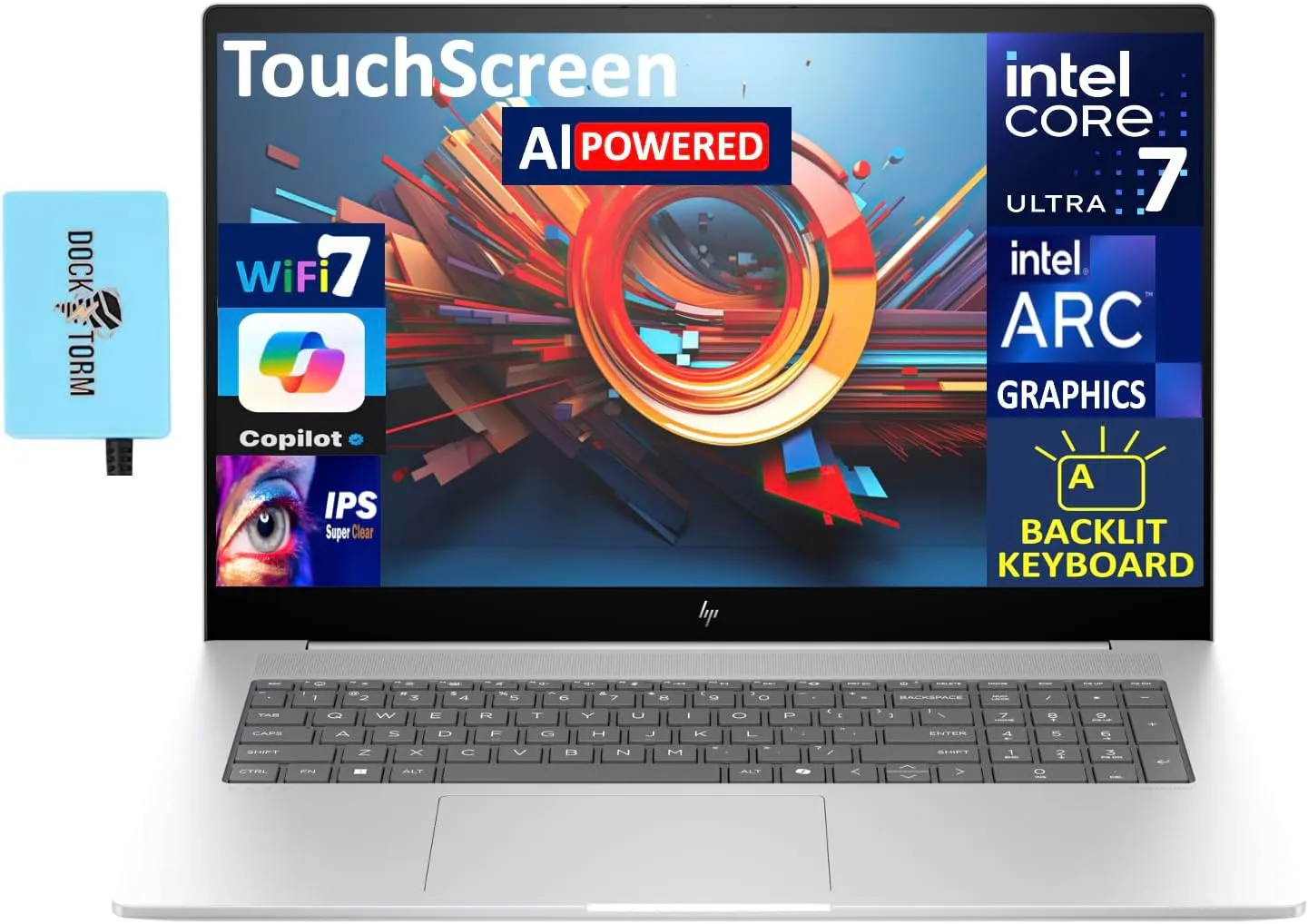 HP Envy AI Powered Laptop 17.3" Touchscreen IPS FHD Display (Intel Ultra 7-155H, 64GB DDR5, 2TB PCIe SSD, Intel Arc, Backlit KB, Thunderbolt 4, WiFi 7, Webcam, Win 11 Pro) w/DKZ USB Port Expander