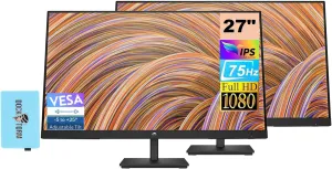 HP V27 G5 FHD IPS Monitor 65P64AA#ABA Bundle with Docztorm Dock, FHD IPS (1920x1080) 75Hz Display, HDMI 1.4, 1 DP 1.2, VESA Mount (100x100 mm), Ideal for Office Work, Black 2 Pack