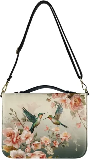 Hummingbird Peony Print Bible Cover Case Faux Leather Study Bible Carrying Cases Lightweight Bible Carrier Tote Bag Handbag with Detachable Shoulder Strap Bible Journaling Supplies, XL