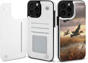 Hunting Flying Wild Ducks Printed Wallet Case for iPhone 15 Pro Max - Flip Leather Wallet Phone Cases Cover with Card Slots