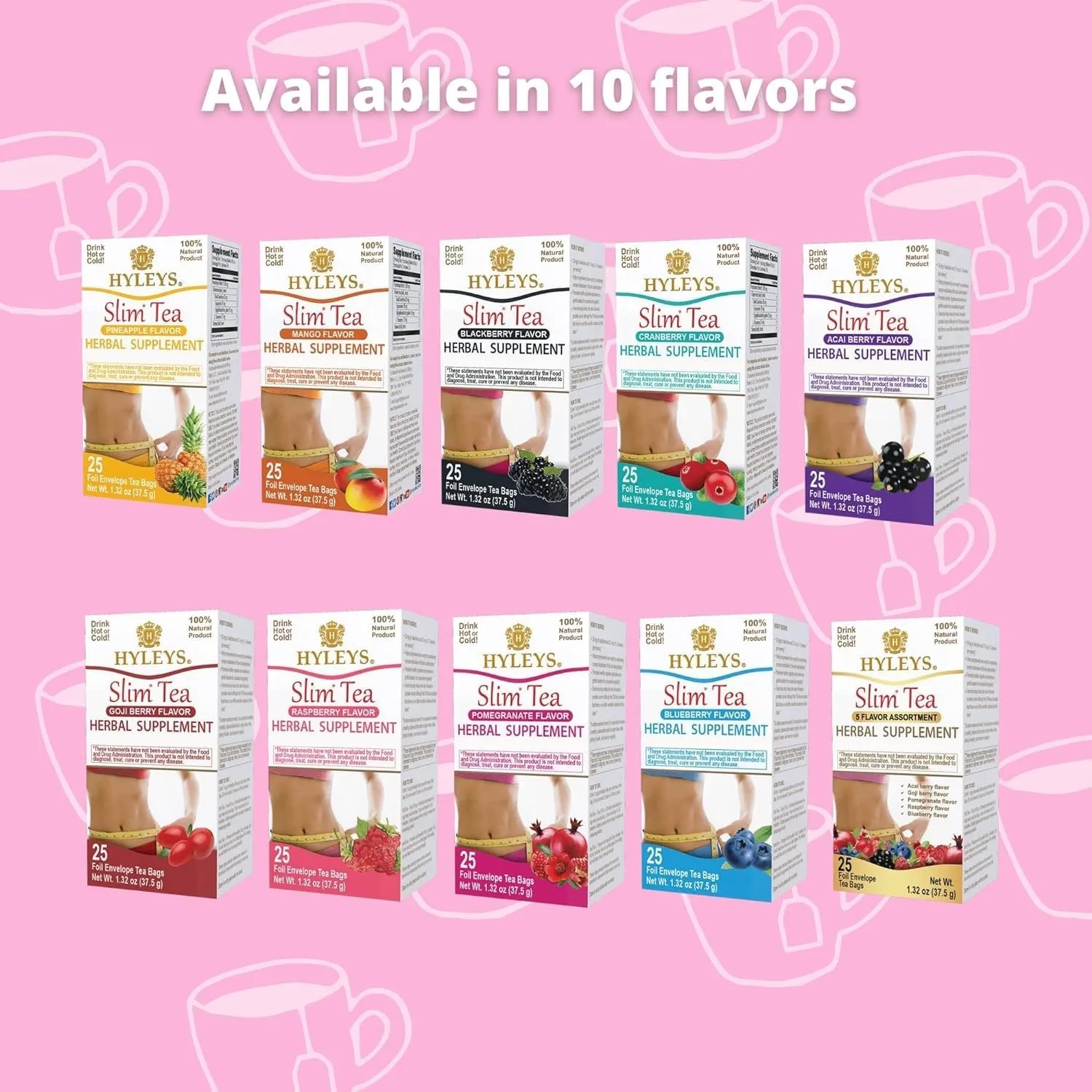 Hyleys Slim Tea Pineapple Flavor - Weight Loss Herbal Supplement Cleanse and Detox - 25 Tea Bags (6 Pack)