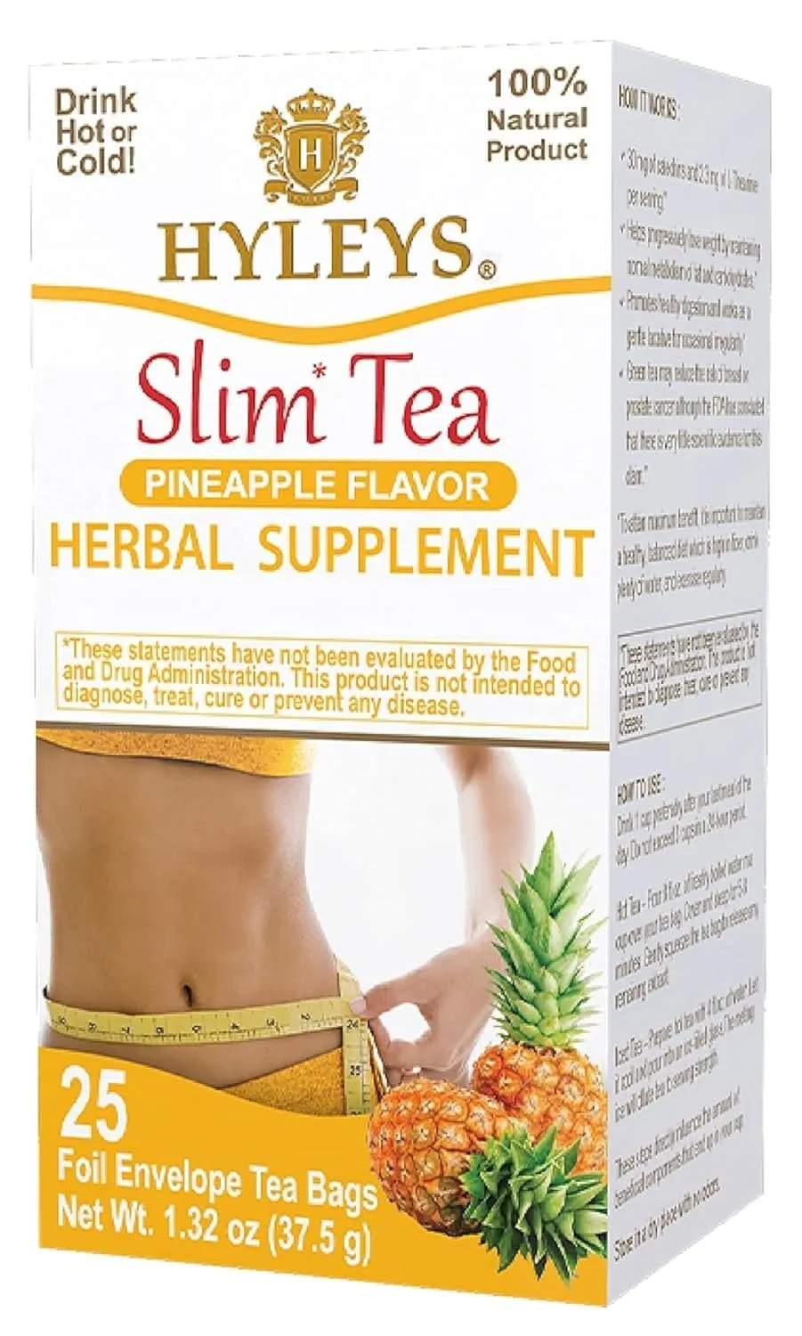 Hyleys Slim Tea Pineapple Flavor - Weight Loss Herbal Supplement Cleanse and Detox - 25 Tea Bags (6 Pack)