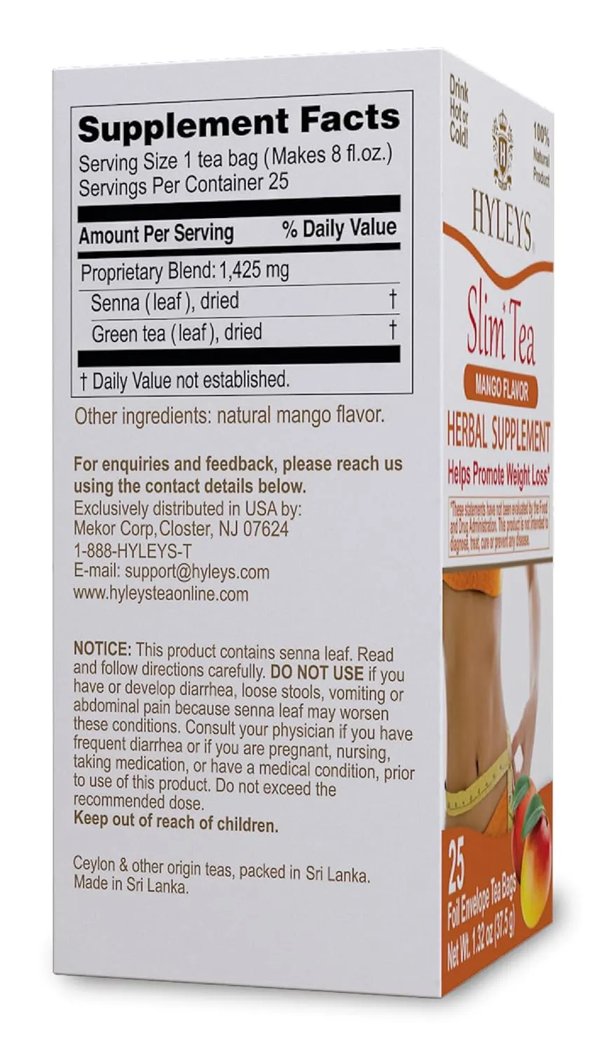 Hyleys Slim Tea Pineapple Flavor - Weight Loss Herbal Supplement Cleanse and Detox - 25 Tea Bags (6 Pack)