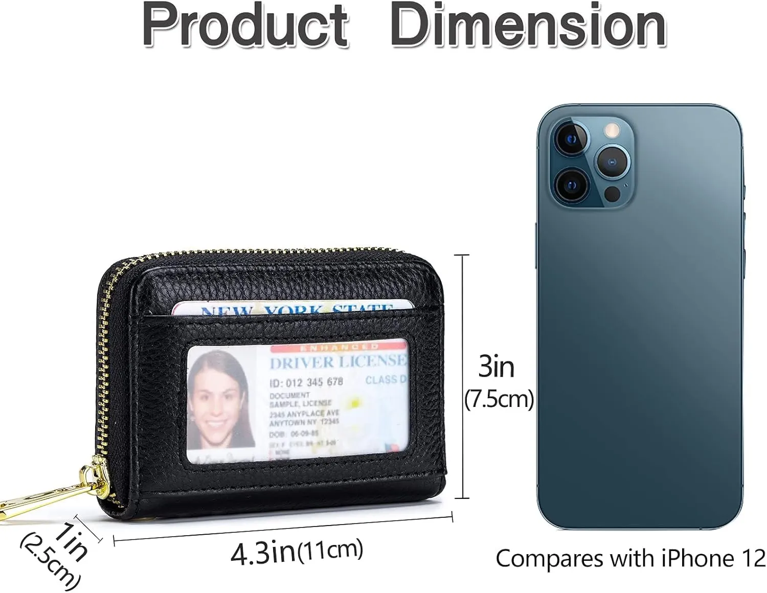 imeetu RFID Credit Card Holder Wallet with Keychain & ID Window Small Leather Zipper Card Case for Women (Horizontal 10 Slots, Dark Green)
