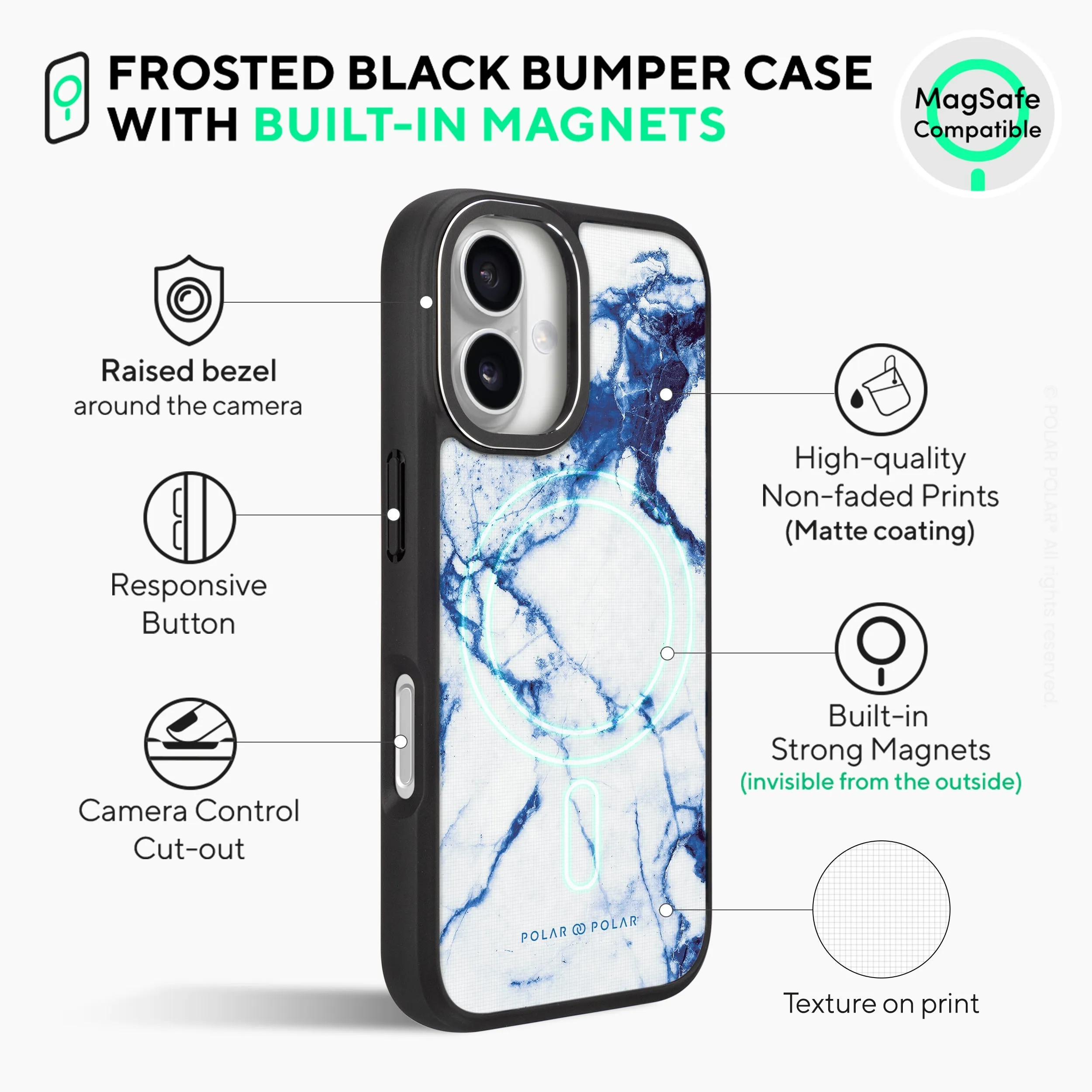 Indigo Vase - iPhone 16 Frosted Black Bumper MagSafe Case