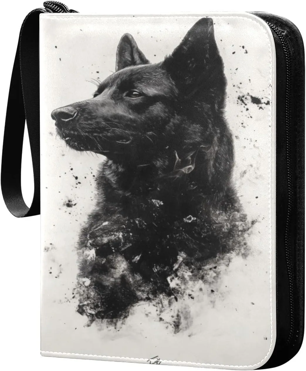 Ink Painting Black Dog Cards Binder 4 Pocket Fits 400 Cards with 50 Removable Sleevesves, Trading Card Collector Zipper Album Holder Portable Card Games Display Storage Cases
