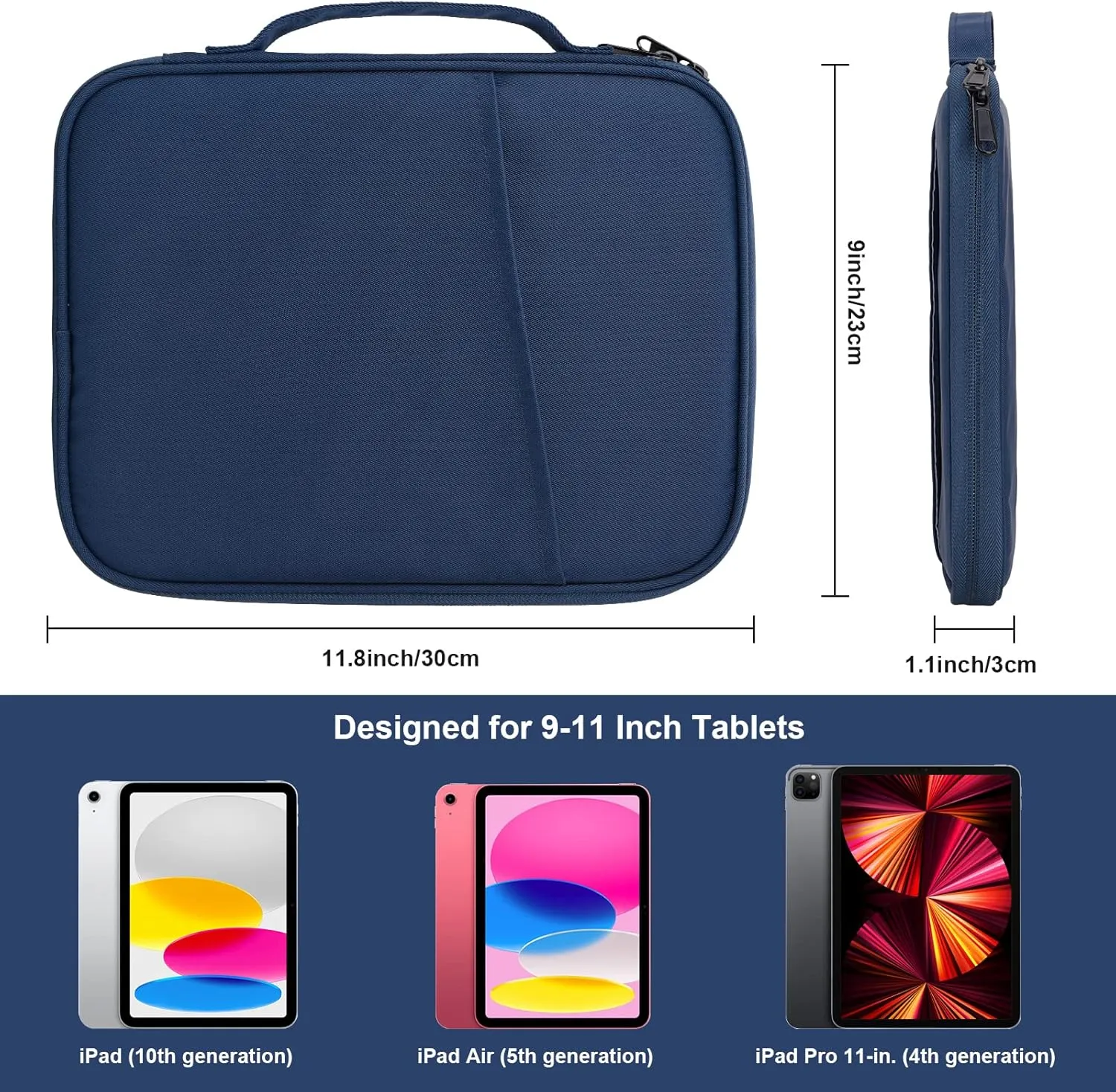 iPad Pro 11 Inch Sleeve Case, Travel Tablet Carrying Bag for iPad Pro 11-in (M4), iPad 10.9 (10th Gen), iPad Air 11-in (M2), Galaxy Tab S9/S8 (Navy Blue-11)