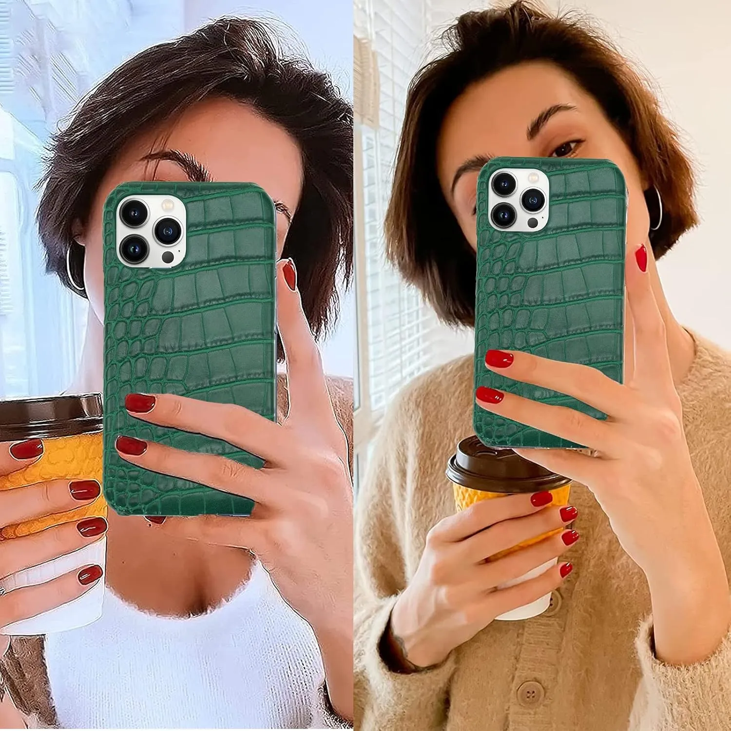 iPhone 14 Case Leather Classic Retro Pattern Cover Soft TPU Slim Shockproof Phone Cases Designer Leather Case for iPhone 14 Case Fashion Luxury Elegant Green