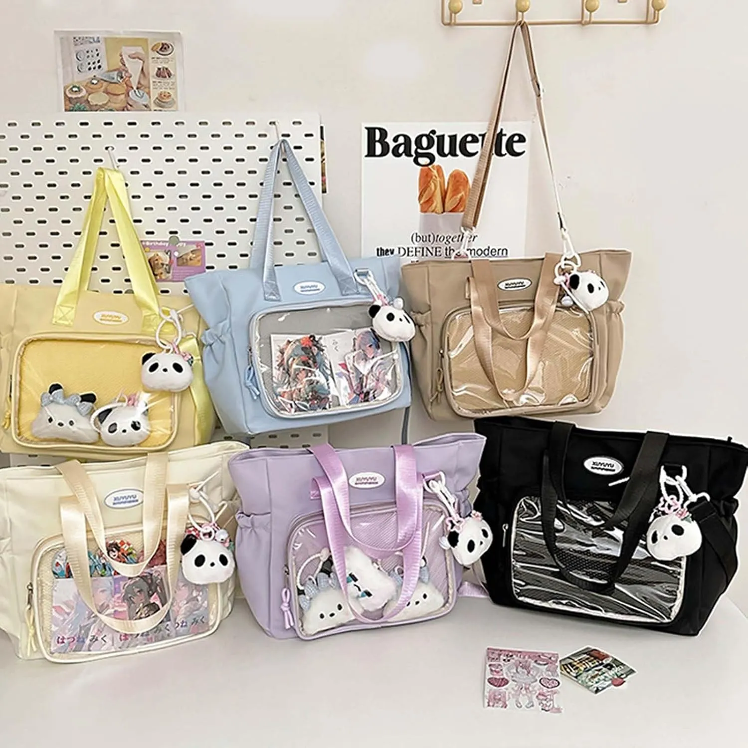 Ita Bag with Insert Canvas messenger bag Ita Tote Bag Clear Window for Pins Shoulder Bag
