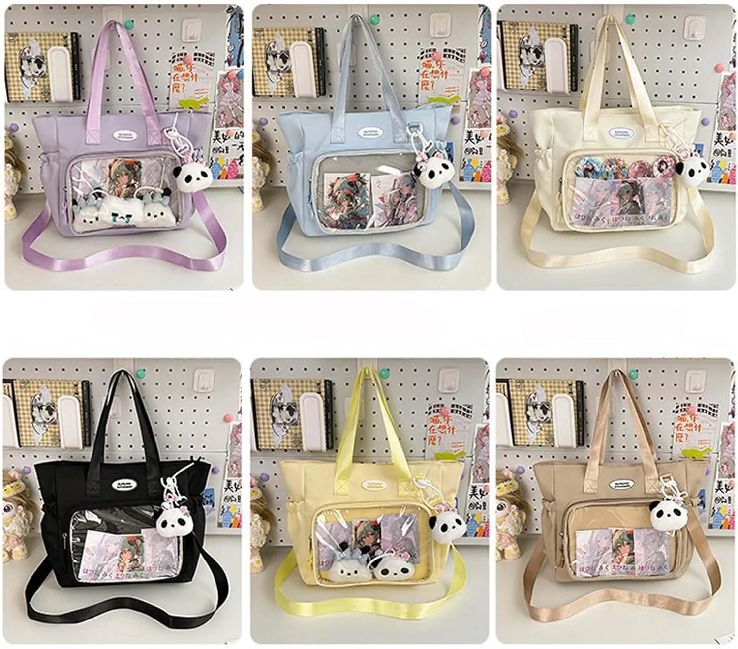Ita Bag with Insert Canvas messenger bag Ita Tote Bag Clear Window for Pins Shoulder Bag