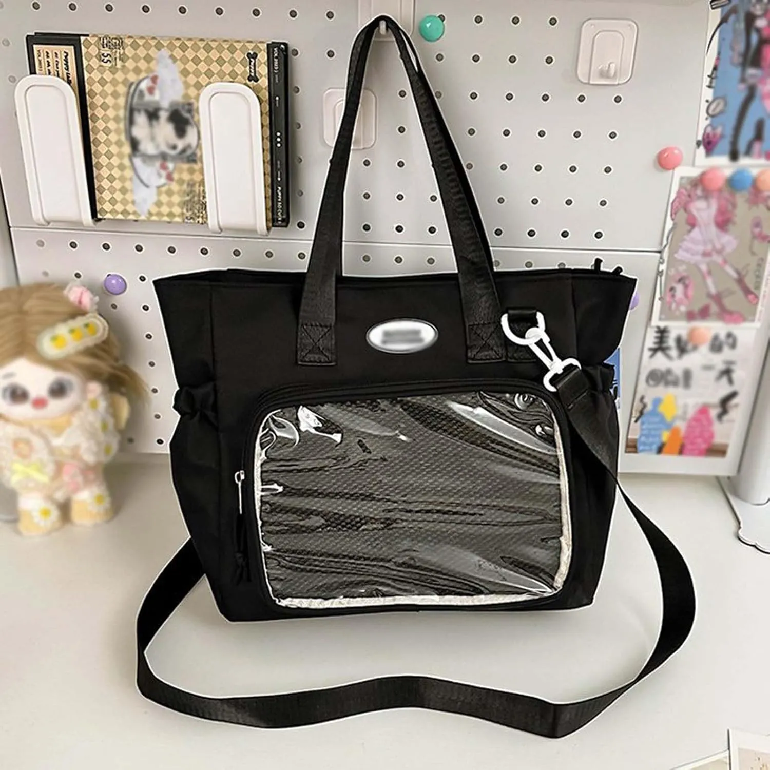 Ita Bag with Insert Canvas messenger bag Ita Tote Bag Clear Window for Pins Shoulder Bag