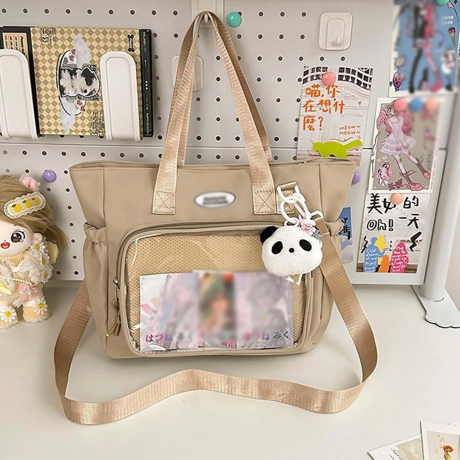 Ita Bag with Insert Canvas messenger bag Ita Tote Bag Clear Window for Pins Shoulder Bag