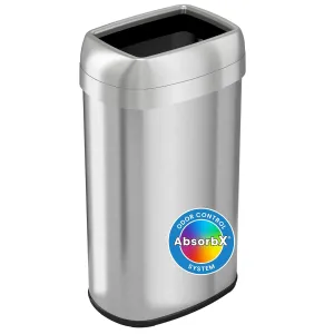 iTouchless 16 Gallon Oval Open Top Trash Can and Recycle Bin with Dual AbsorbX Odor Filters, Slim Space-Saving Large Capacity Commercial Grade for Home, Office, Garage, Business, Stainless Steel