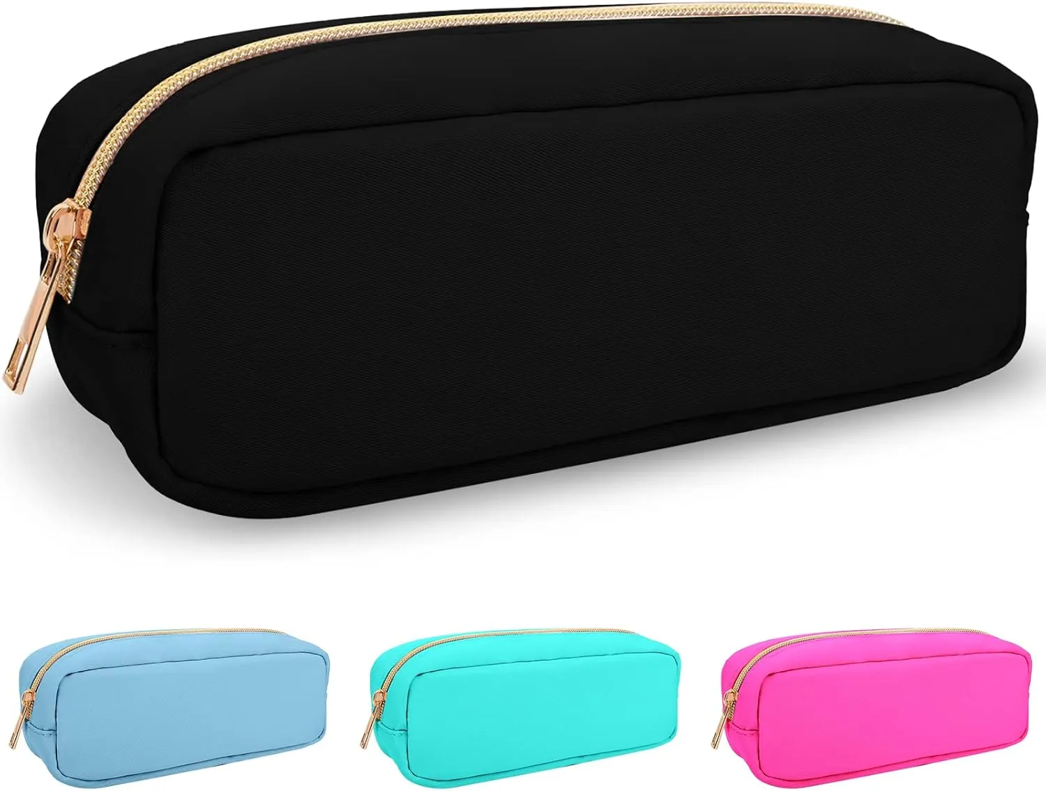 izuzta Nylon Small Makeup Bag Slim Pouch, Preppy Cute Brush Black Cosmetic Zipper Pouch for Purse, Waterproof Travel Toiletry Coin Organizer Women Girls(Black)
