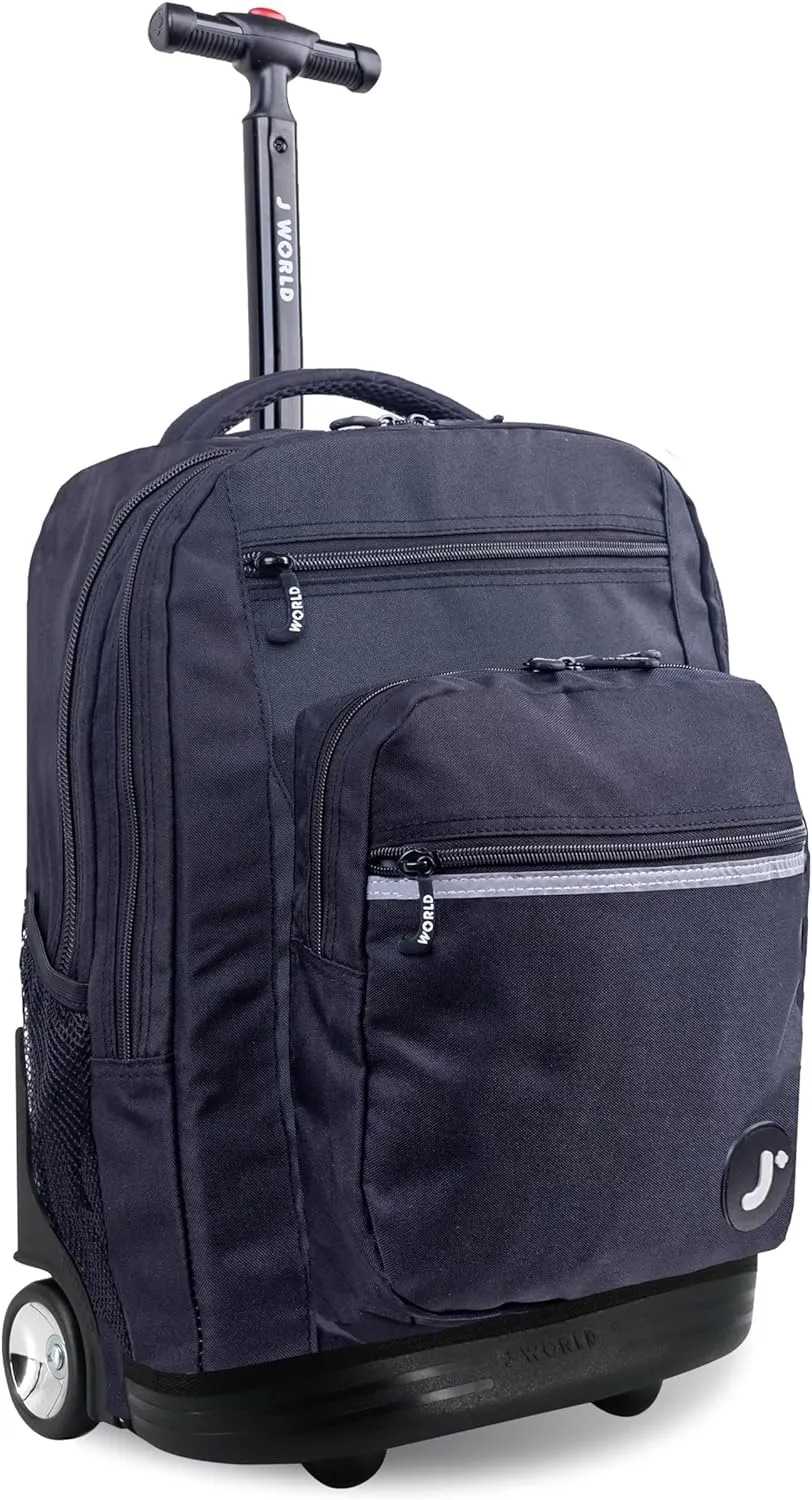 J World New York Sundance Rolling Backpack Girl Boy Roller Bookbag, Black, 20 Inch