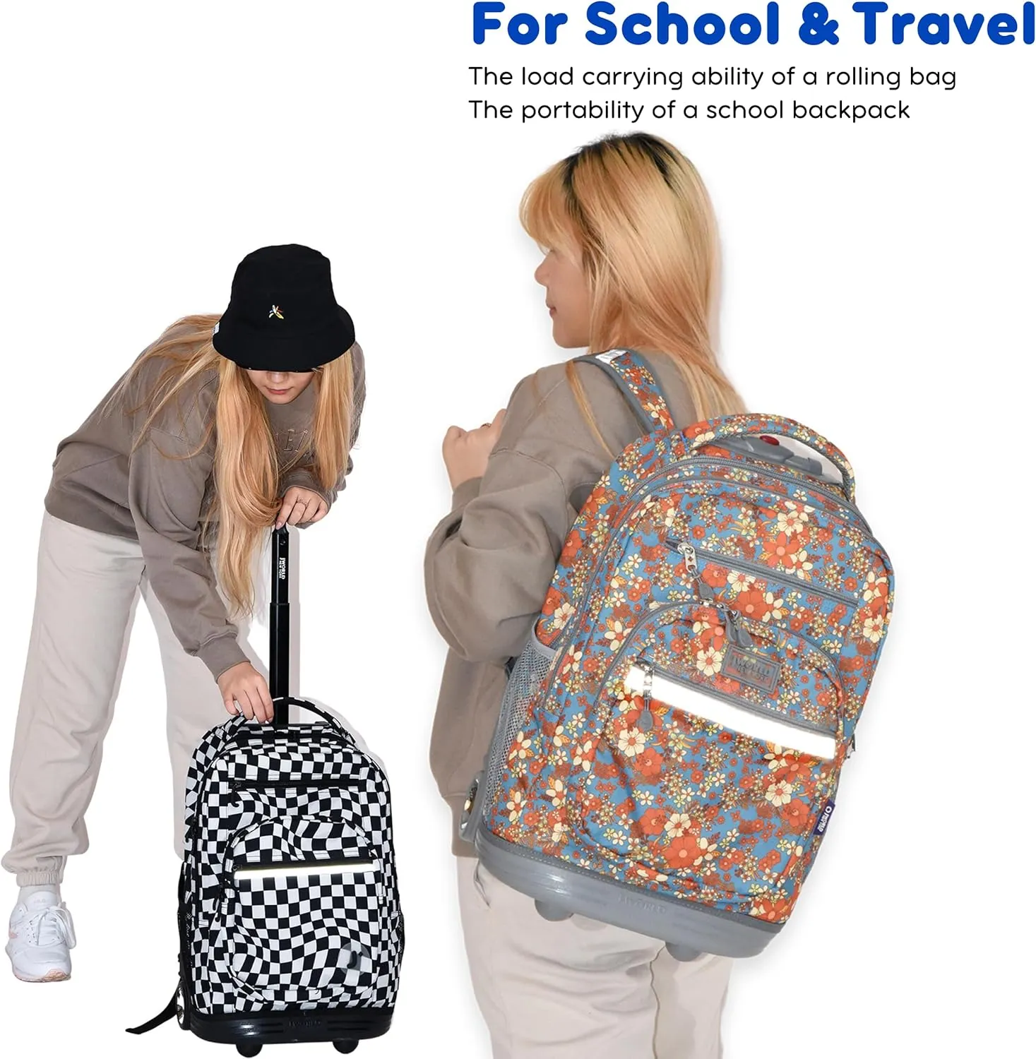 J World New York Sundance Rolling Backpack Girl Boy Roller Bookbag, Black, 20 Inch