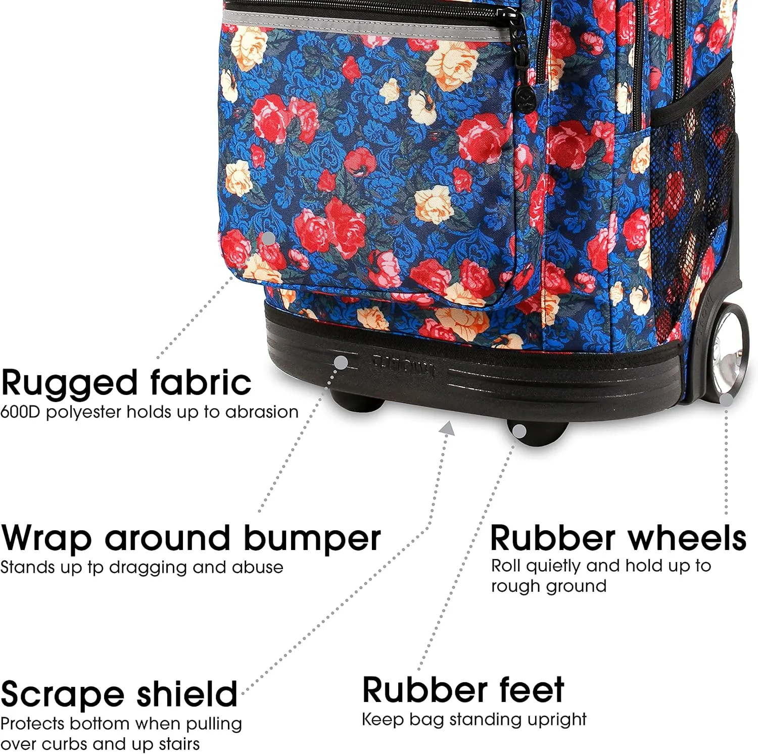 J World New York Sundance Rolling Backpack Girl Boy Roller Bookbag, Vintage Rose, 20 Inch