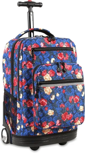 J World New York Sundance Rolling Backpack Girl Boy Roller Bookbag, Vintage Rose, 20 Inch