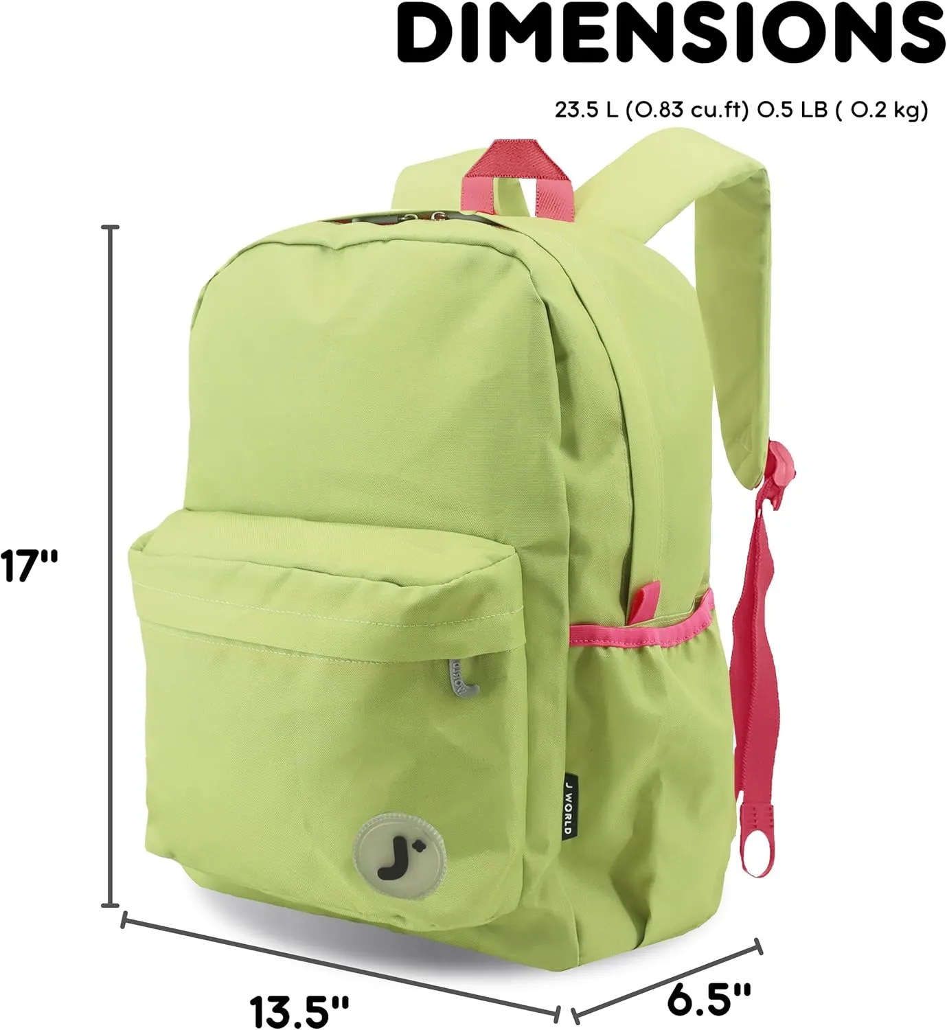 J World New York Unisex Kid's Oz School Backpack for Girls Boys. Cute Bookbag, Celery, One Size