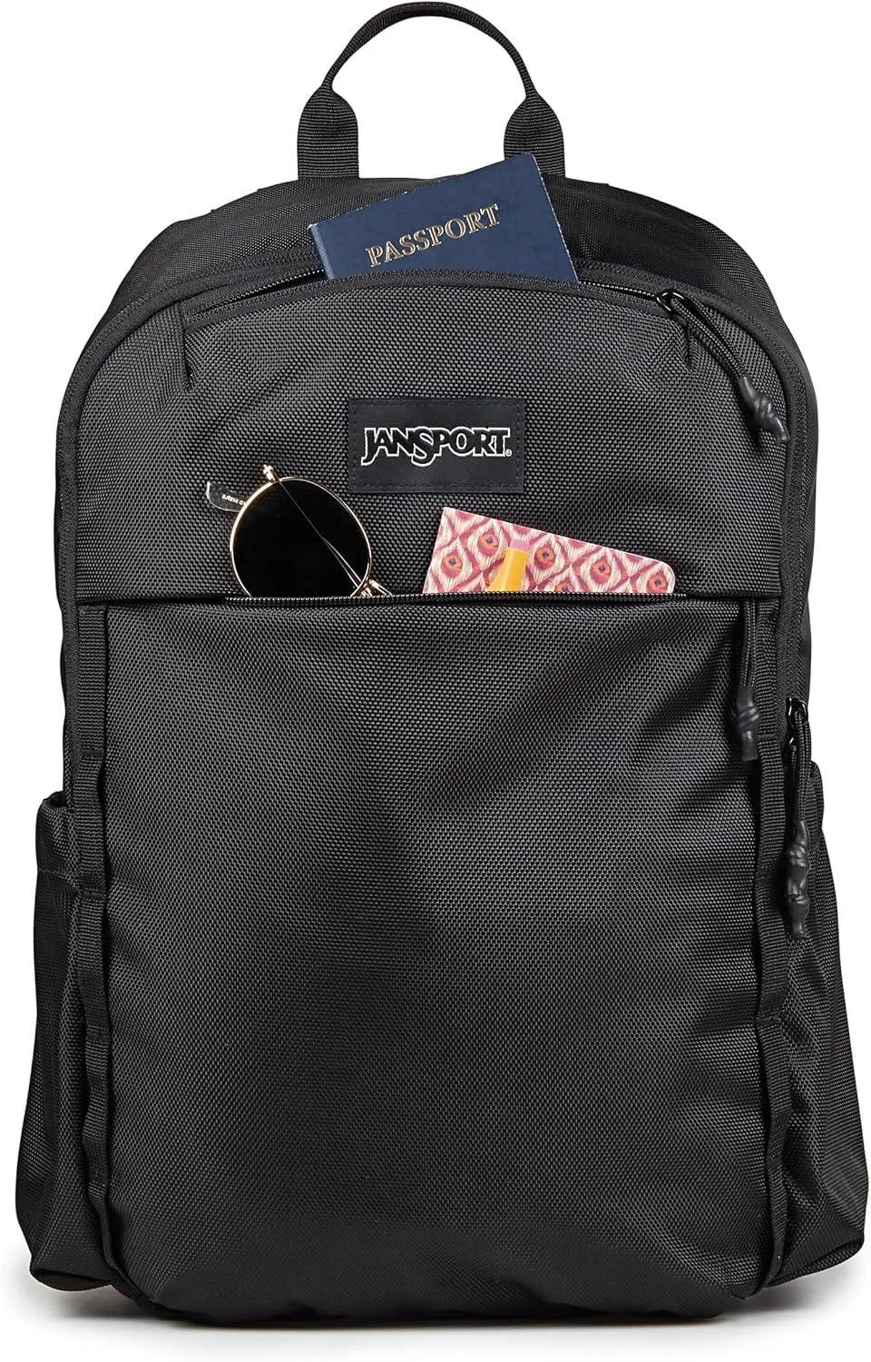JanSport Venture Daypack – Travel Pack With Large Main Compartment, Padded Laptop Sleeve, Dual Water Bottle Pockets, and Attachment Buckles, Black