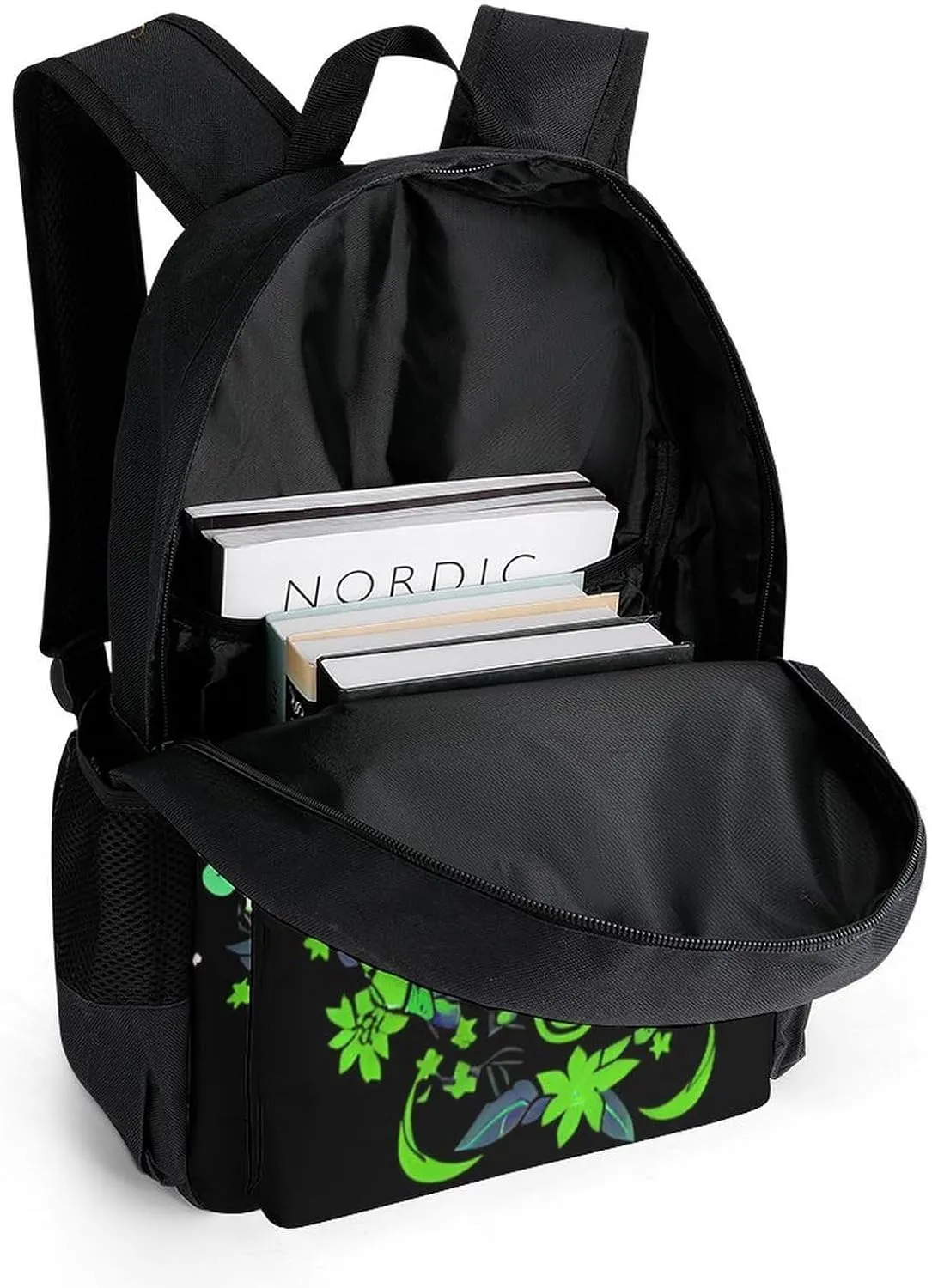 Japanese Kitsune Fox Magical Flowers Art Rucksacks Polyester Anti-Theft Multipurpose Carry On Bag Large Capacity Gym Outdoor Hiking Backpack With Smooth Zippers