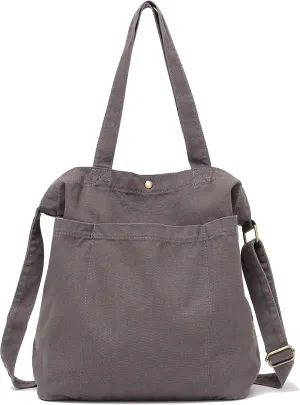 Jeelow Canvas Tote Handbag Shoulder Crossbody Bags Purses With Pockets For Men & Women