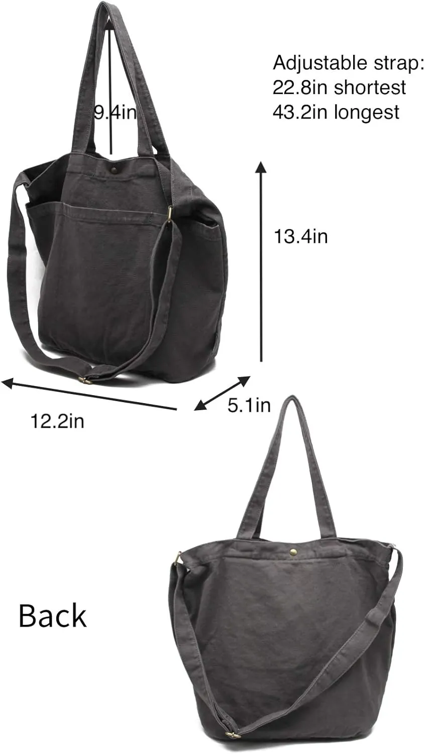 Jeelow Canvas Tote Handbag Shoulder Crossbody Bags Purses With Pockets For Men & Women