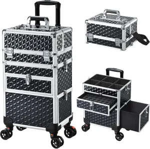 Joligrace Rolling Makeup Case with Wheels & Drawers Large Professional Cosmetology Trolley Case Lockable Travel Cosmetic Storage Train Cases for Nail Technicians, Makeup Artist and Hairstylist