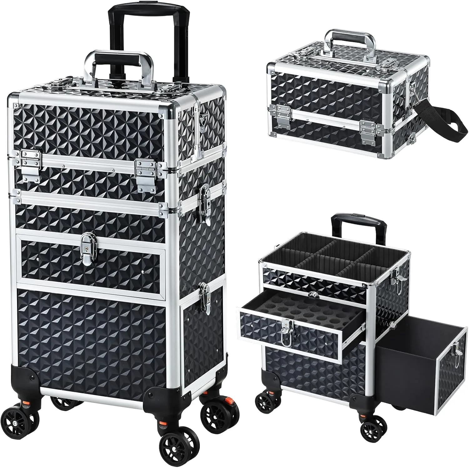 Joligrace Rolling Makeup Case with Wheels & Drawers Large Professional Cosmetology Trolley Case Lockable Travel Cosmetic Storage Train Cases for Nail Technicians, Makeup Artist and Hairstylist