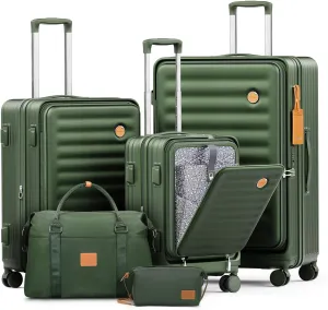 Joyway Luggage Sets 5 Piece with Front Pocket, PC Hardside Expandable Carry on Suitcase with Spinner Wheels and TSA Lock, Dark Green