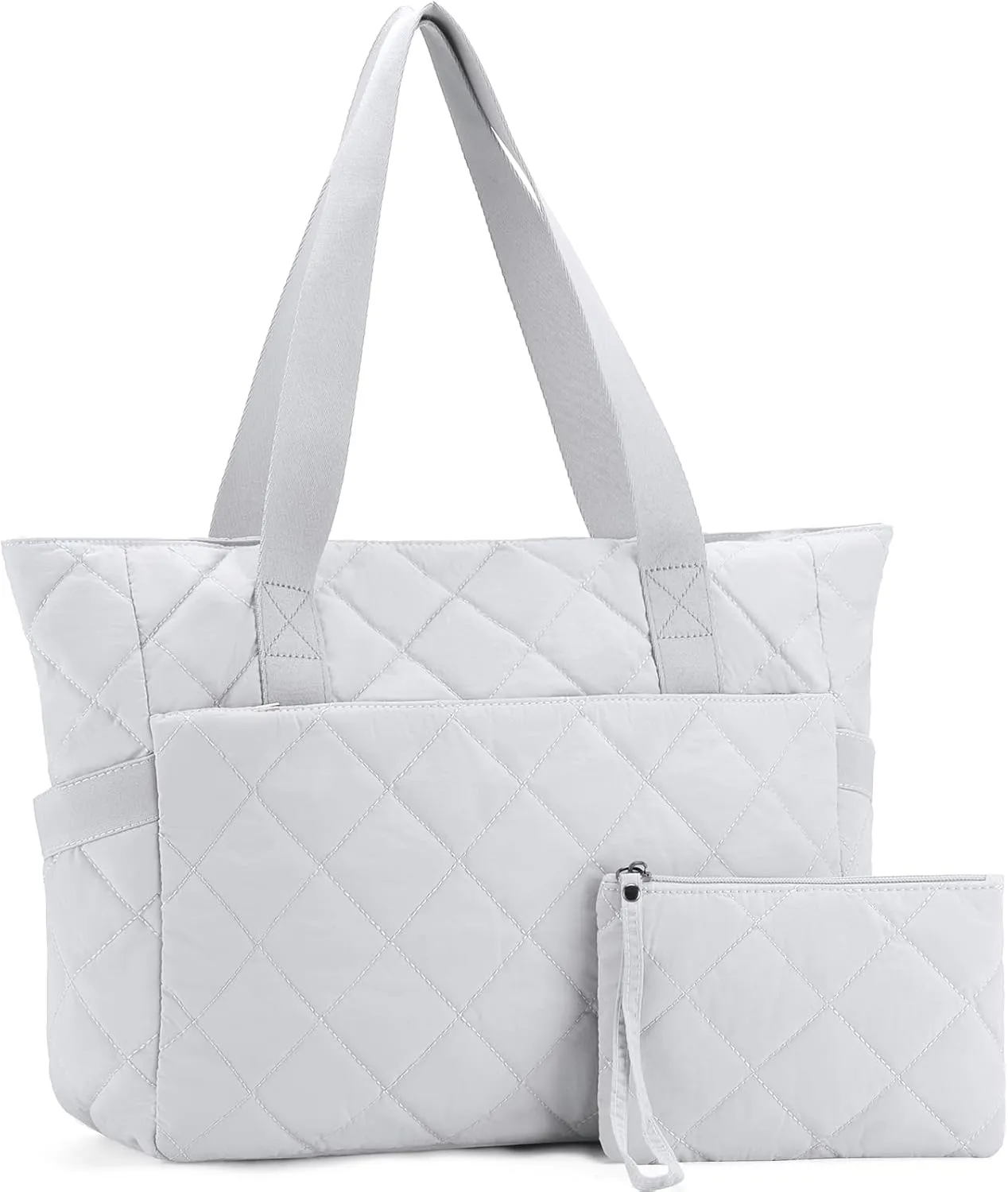 Kasqo Tote Bag for Women, Lightweight Large Quilted Puffer Tote with Zipper Carry On Nurse Bag for Travel Work with Pouch