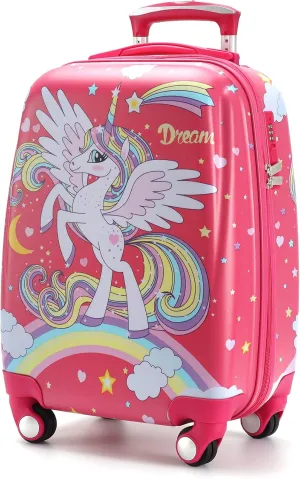 Kids Carry On Luggage Children Rolling Suitcase with 4 Wheels Hardshell Case for Toddler baby Travel (Unicorn)