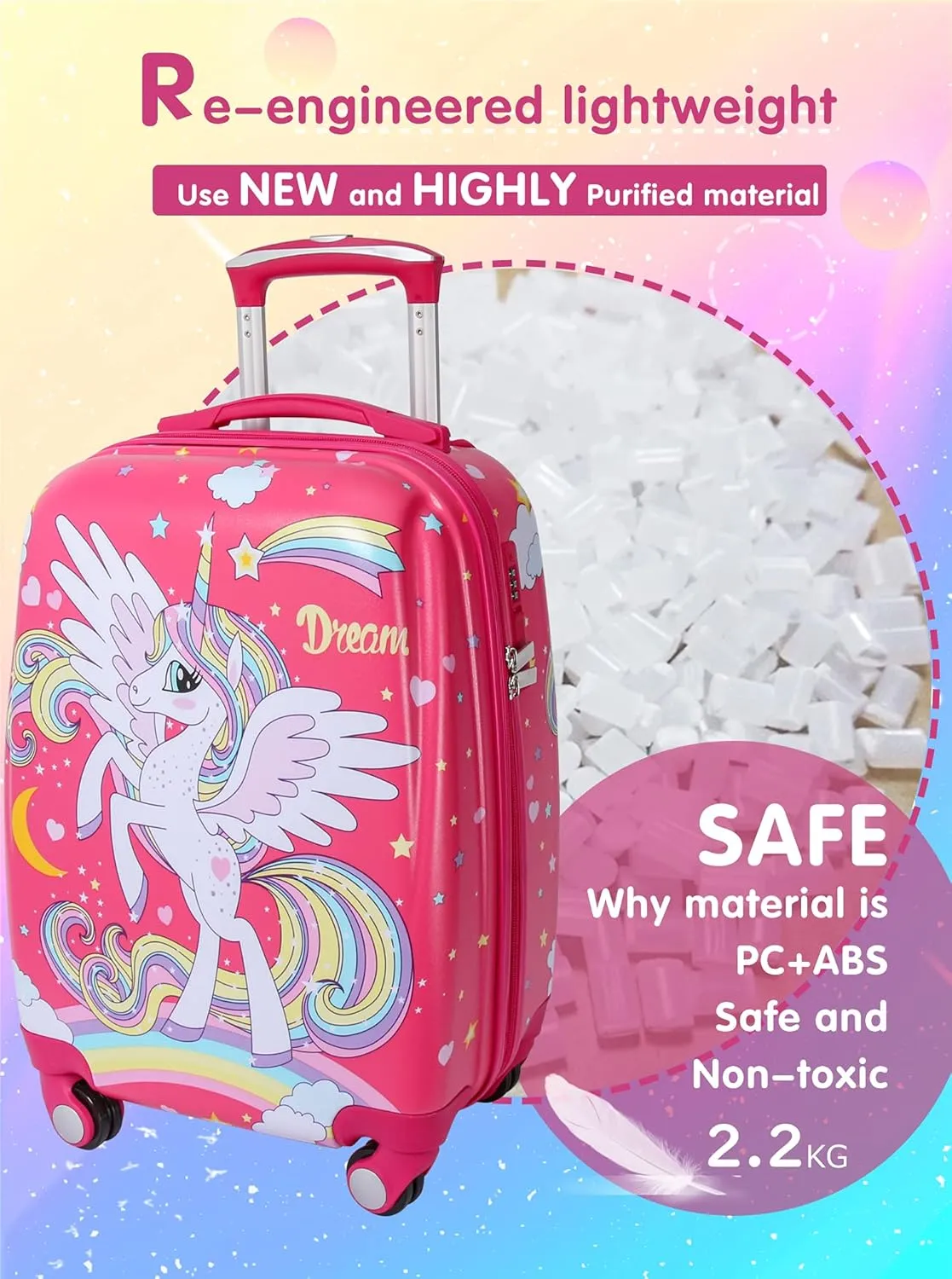 Kids Carry On Luggage Children Rolling Suitcase with 4 Wheels Hardshell Case for Toddler baby Travel (Unicorn)