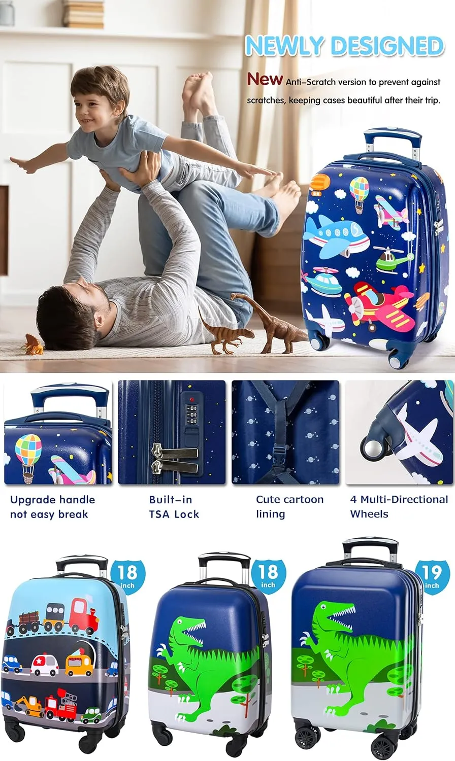 Kids Carry On Luggage for Boy's, Girl's Children Rolling Suitcase with 4 Spinner Wheels Hardshell Case for Toddler to Travel (airplane)
