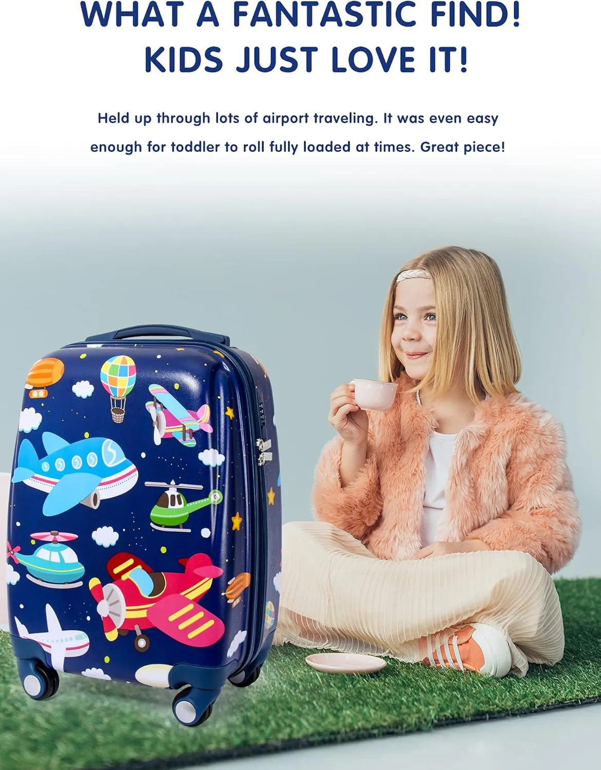 Kids Carry On Luggage for Boy's, Girl's Children Rolling Suitcase with 4 Spinner Wheels Hardshell Case for Toddler to Travel (airplane)
