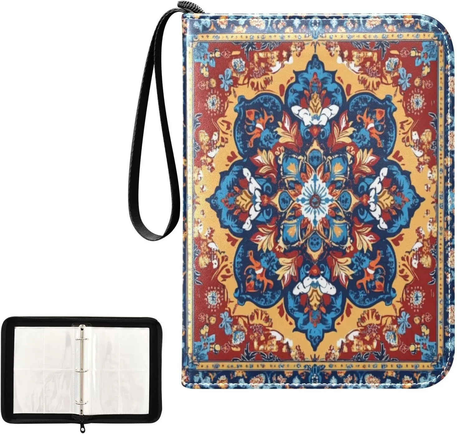 Kigai Boho Colorful Ornamental Card Binder 4-Pocket Trading Card Binder Game Card Collection Binder Album Holder with 50 Removable Sleeves Up to 400 Sports Cards