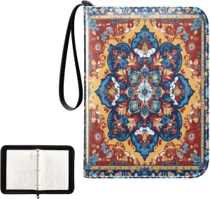 Kigai Boho Colorful Ornamental Card Binder 4-Pocket Trading Card Binder Game Card Collection Binder Album Holder with 50 Removable Sleeves Up to 400 Sports Cards