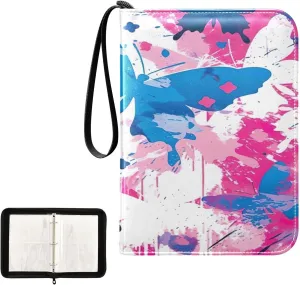 Kigai Colorful Butterfly Card Binder 4-Pocket Trading Card Binder Game Card Collection Binder Album Holder with 50 Removable Sleeves Up to 400 Sports Cards