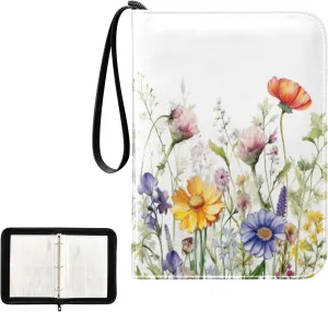 Kigai Colorful Flower Card Binder 4-Pocket Trading Card Binder Game Card Collection Binder Album Holder with 50 Removable Sleeves Up to 400 Sports Cards