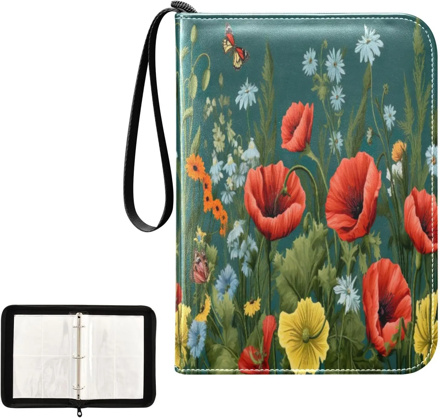 Kigai Colorful Flower Card Binder 4-Pocket Trading Card Binder Game Card Collection Binder Album Holder with 50 Removable Sleeves Up to 400 Sports Cards