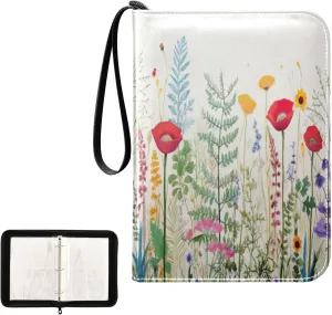 Kigai Colorful Flower Card Binder 4-Pocket Trading Card Binder Game Card Collection Binder Album Holder with 50 Removable Sleeves Up to 400 Sports Cards