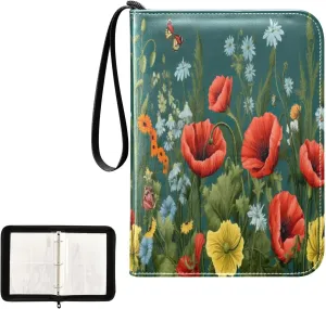 Kigai Colorful Flower Card Binder 4-Pocket Trading Card Binder Game Card Collection Binder Album Holder with 50 Removable Sleeves Up to 400 Sports Cards